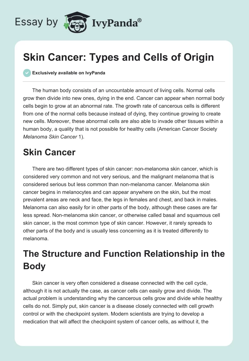 Skin Cancer: Types and Cells of Origin. Page 1