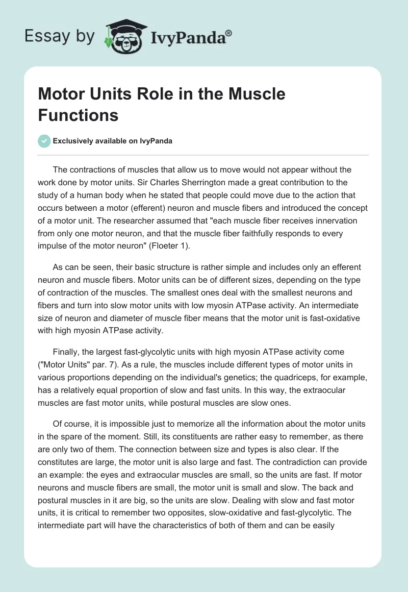 Motor Units Role in the Muscle Functions. Page 1