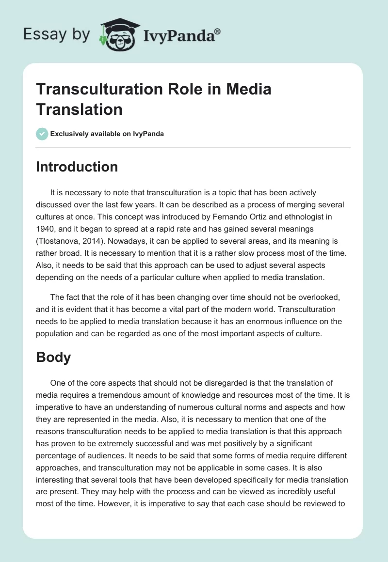 Transculturation Role in Media Translation. Page 1