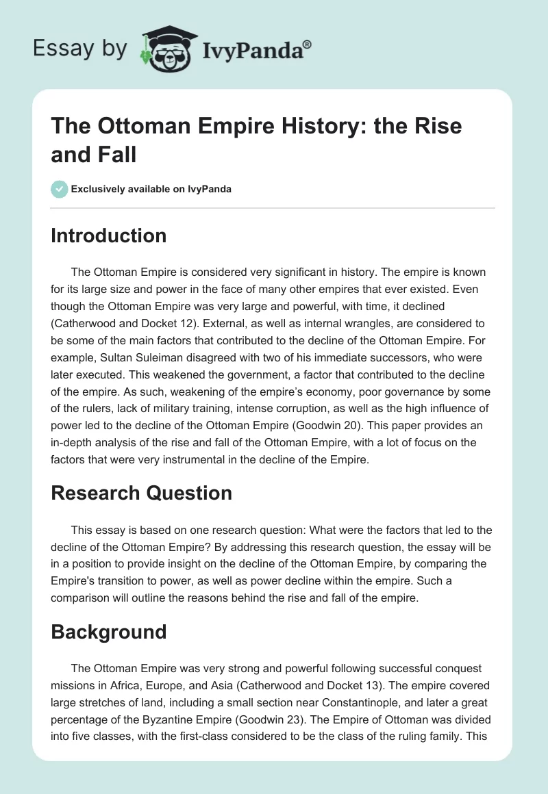 The Ottoman Empire History: the Rise and Fall. Page 1