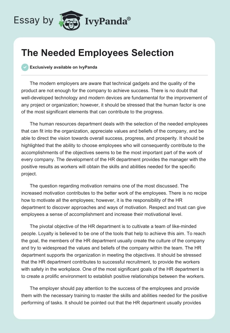The Needed Employees Selection. Page 1