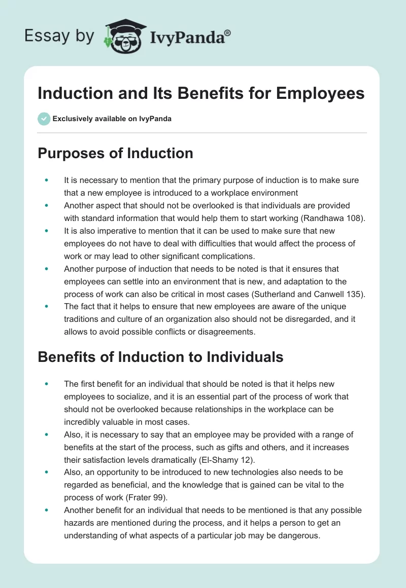 Induction and Its Benefits for Employees. Page 1