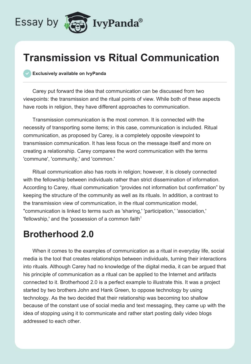 Transmission vs. Ritual Communication. Page 1