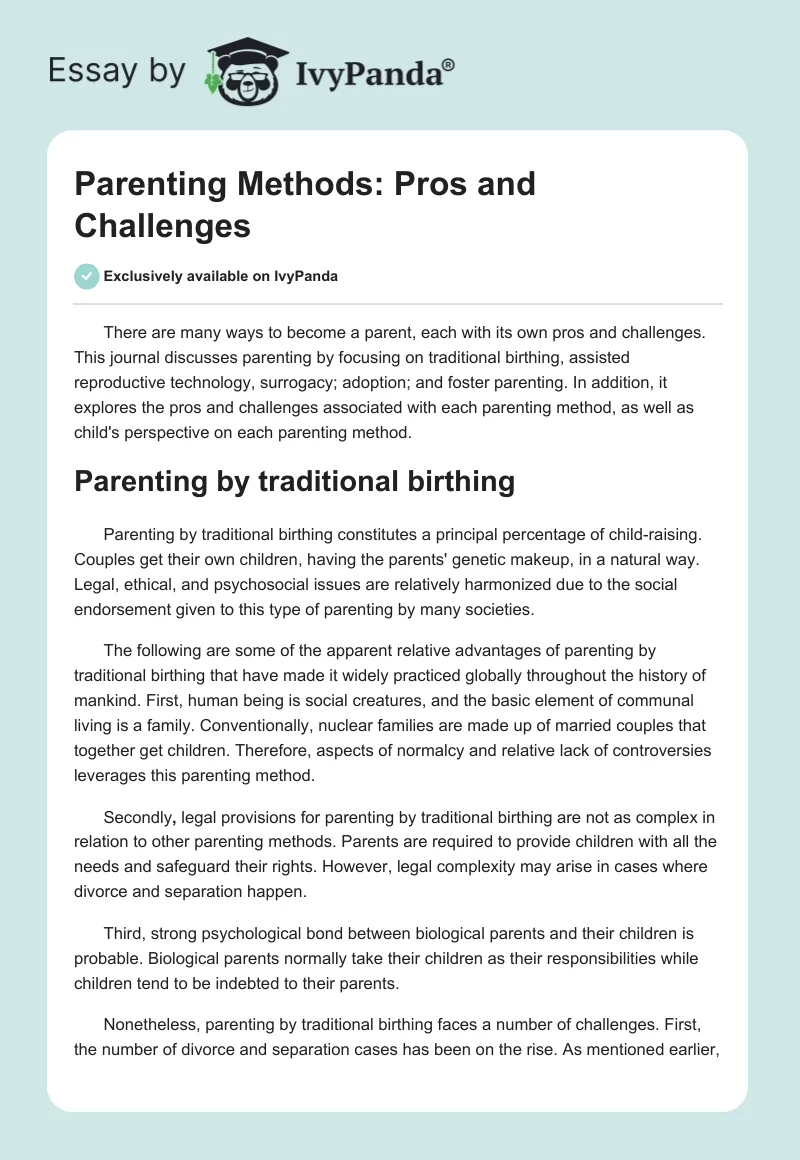 Parenting Methods: Pros and Challenges. Page 1