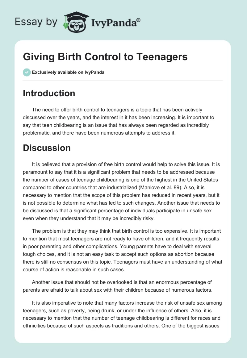 Giving Birth Control to Teenagers. Page 1