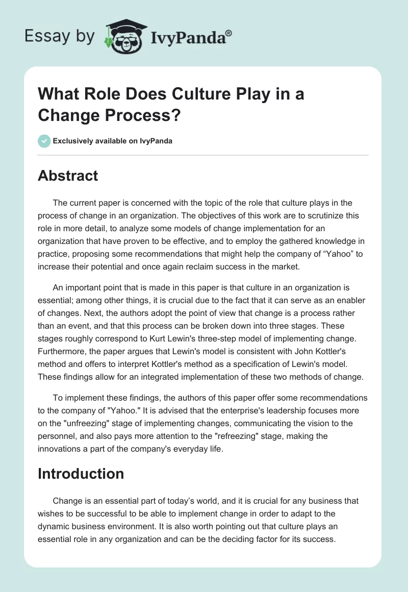 What Role Does Culture Play in a Change Process?. Page 1
