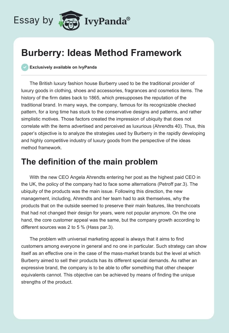 Burberry: Ideas Method Framework. Page 1