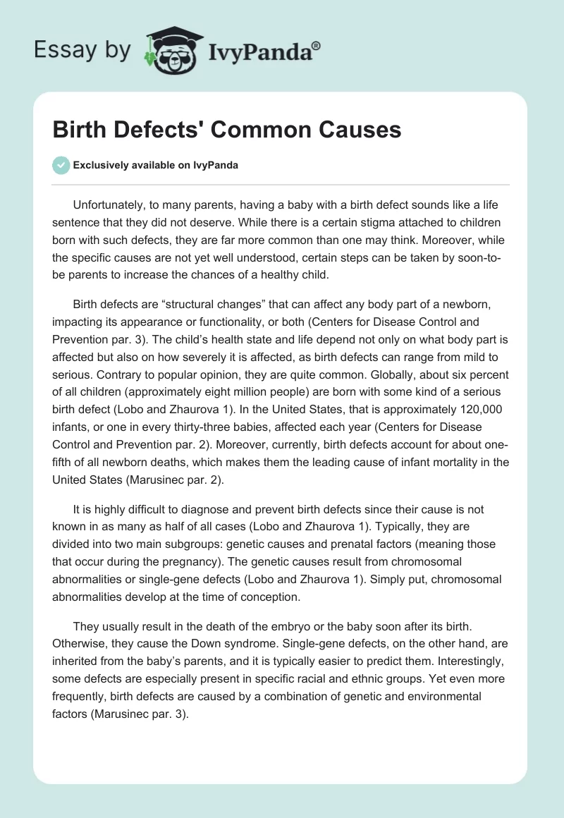 Birth Defects' Common Causes. Page 1