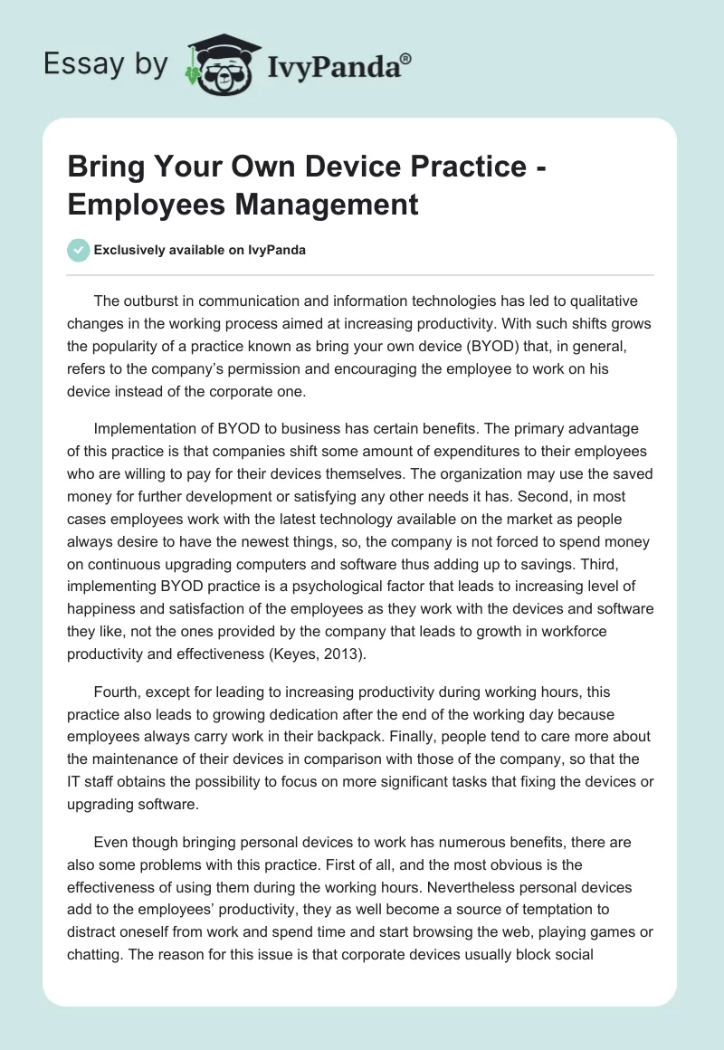 "Bring Your Own Device" Practice - Employees Management. Page 1