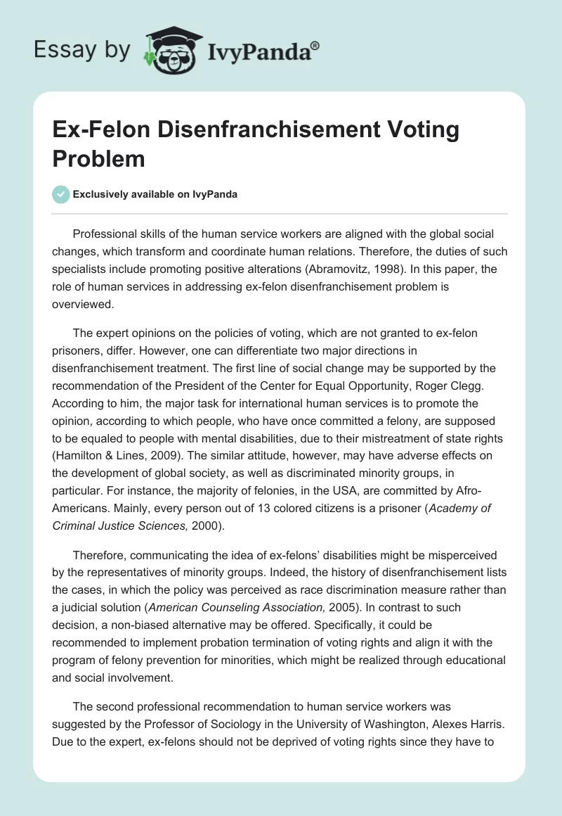 Ex-Felon Disenfranchisement Voting Problem. Page 1