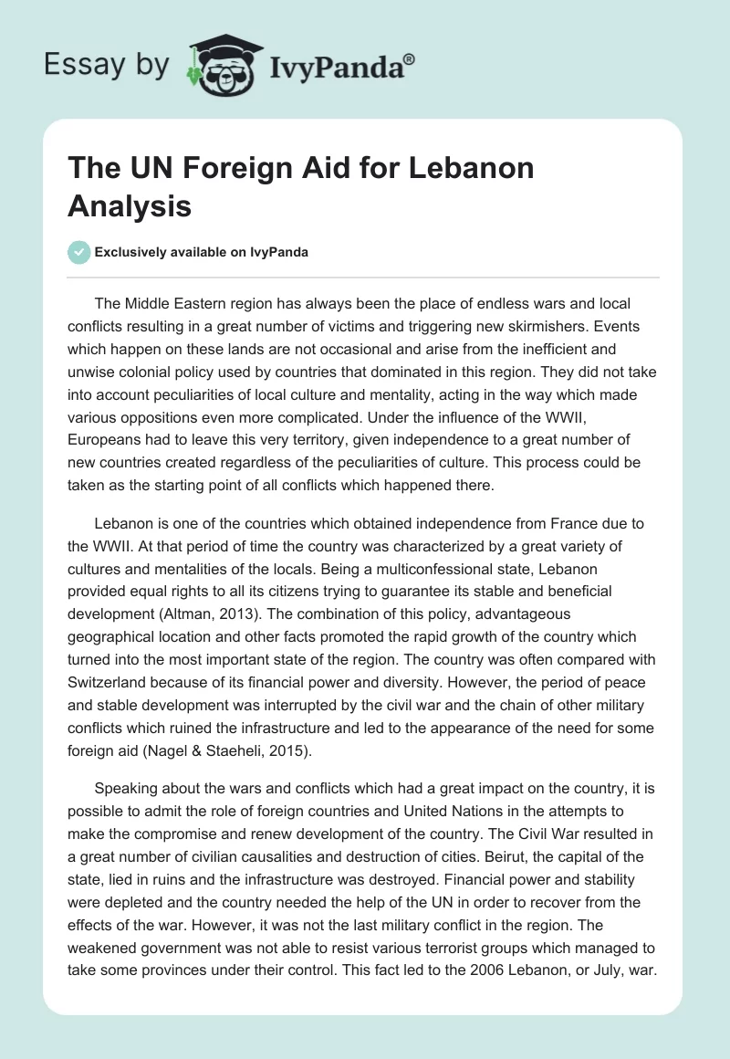 The UN Foreign Aid for Lebanon Analysis. Page 1
