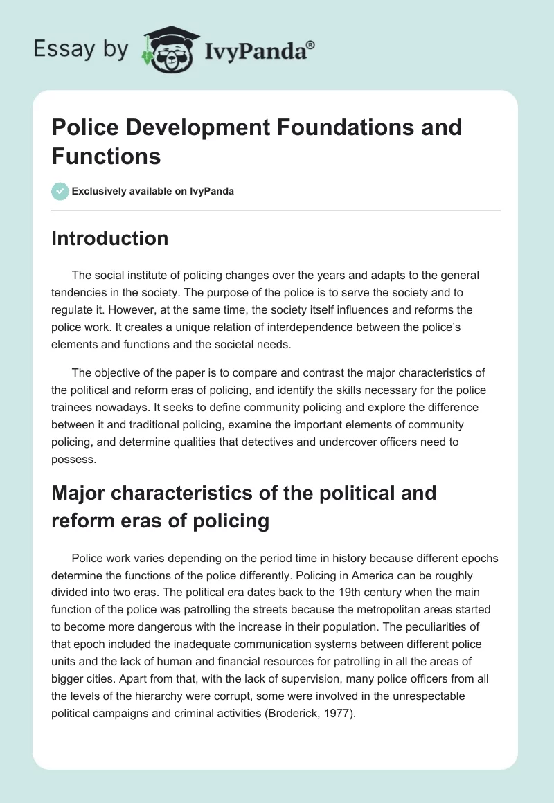 Police Development Foundations and Functions. Page 1