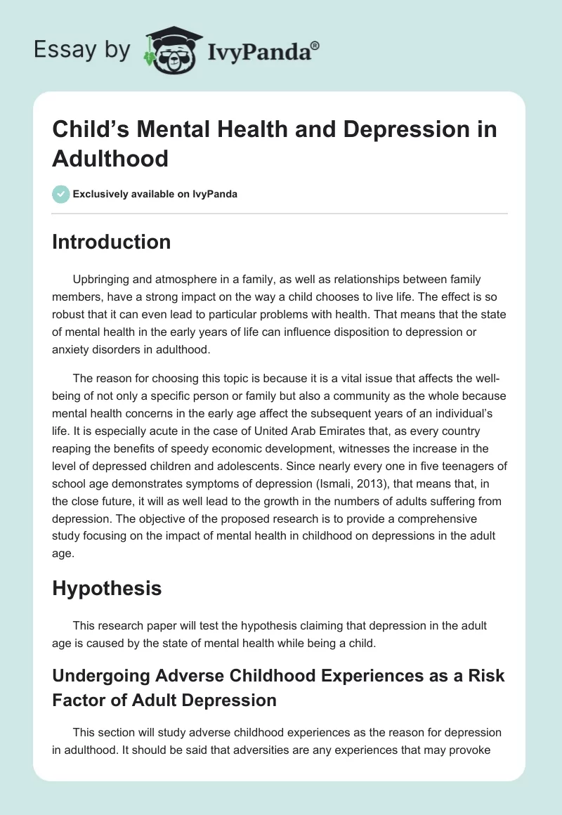 Child’s Mental Health and Depression in Adulthood. Page 1