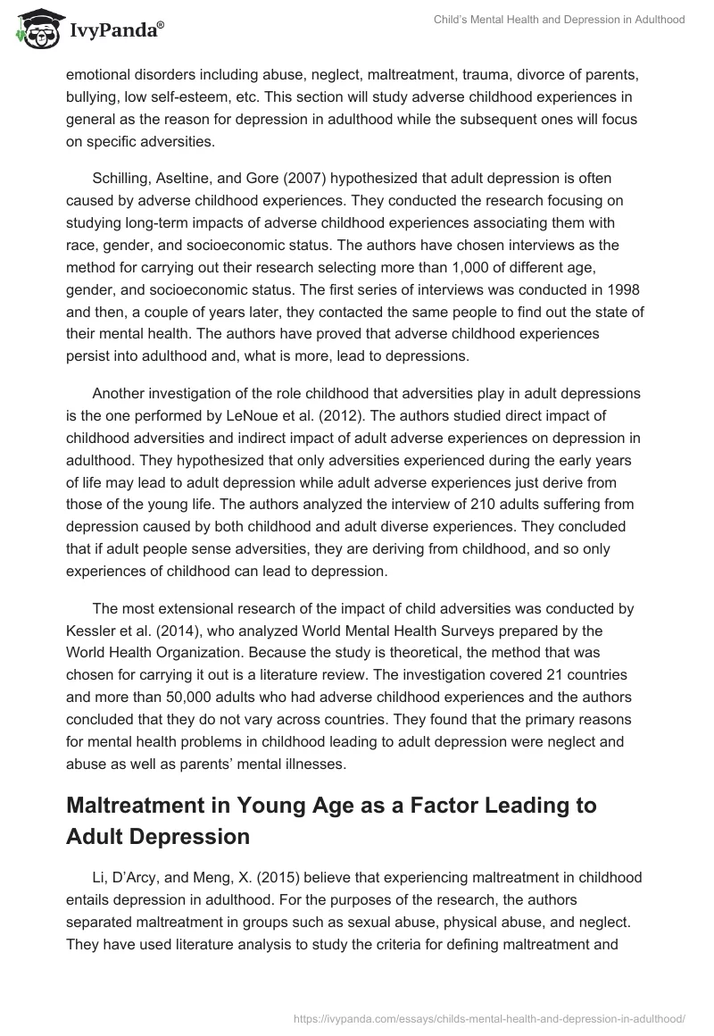 Child’s Mental Health and Depression in Adulthood. Page 2
