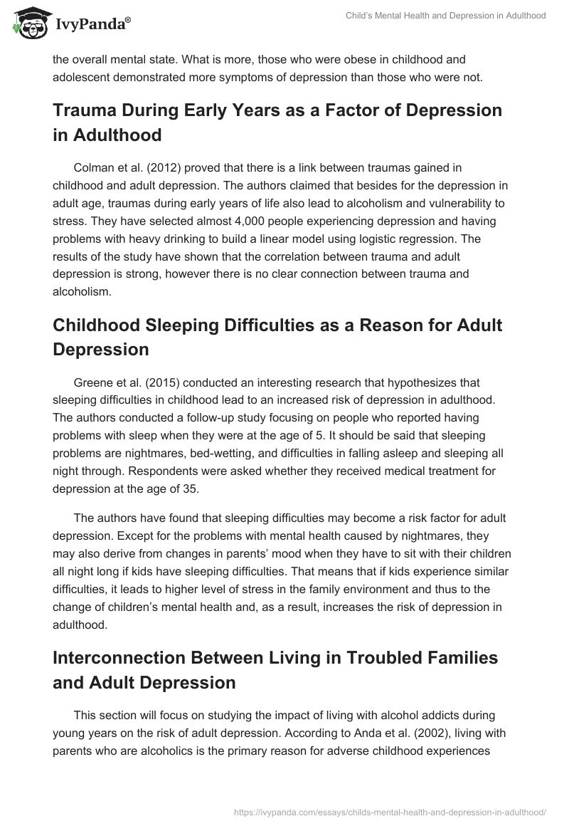 Child’s Mental Health and Depression in Adulthood. Page 5