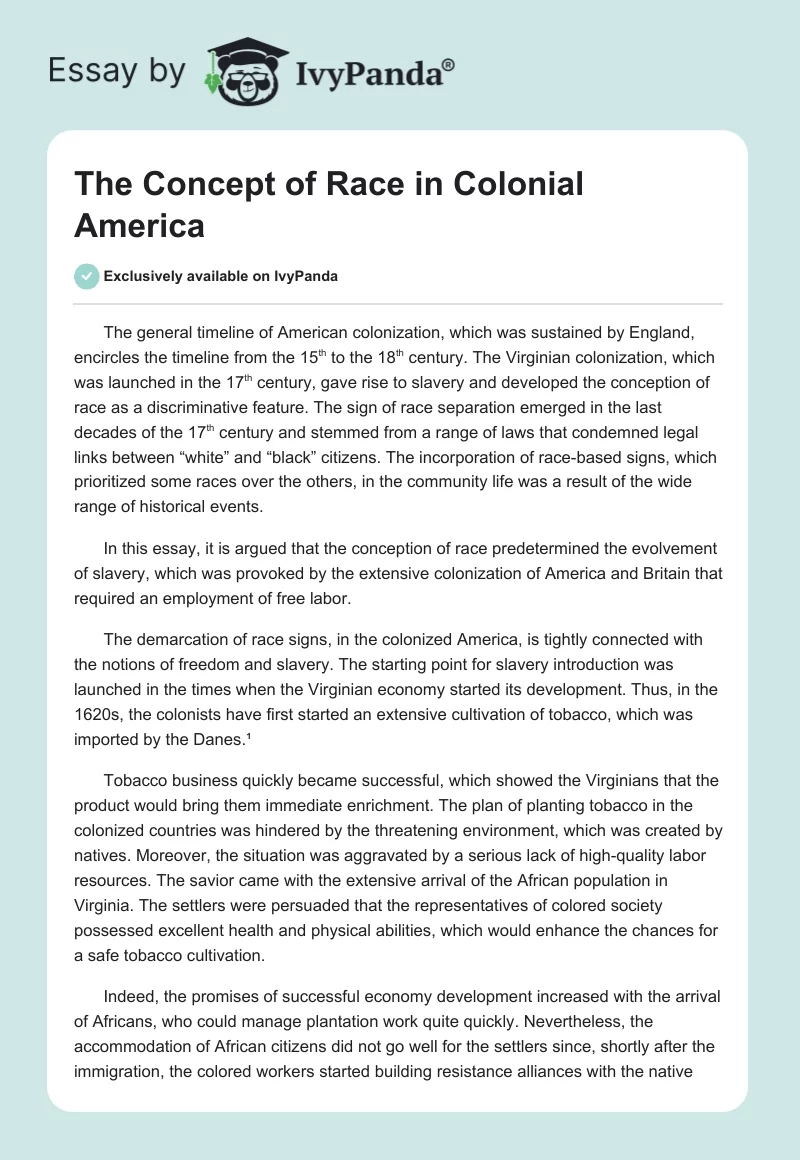 The Concept of Race in Colonial America. Page 1
