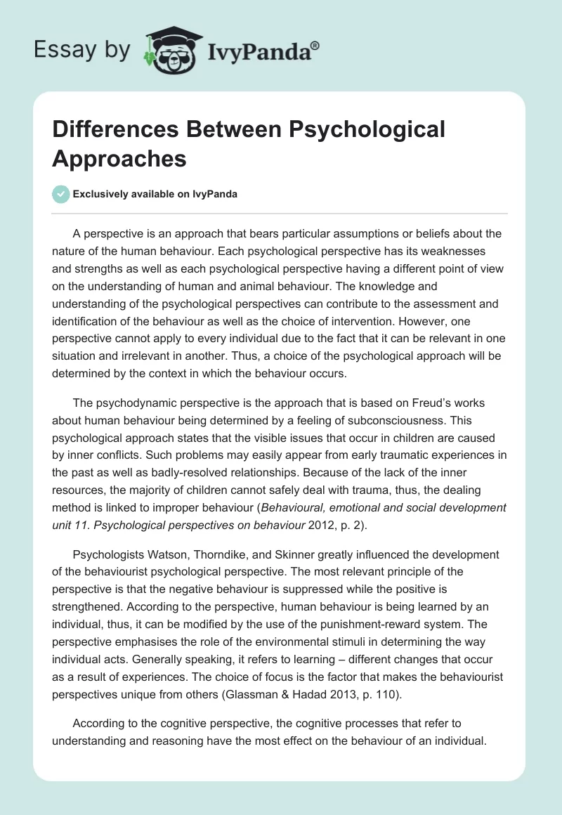 Differences Between Psychological Approaches. Page 1
