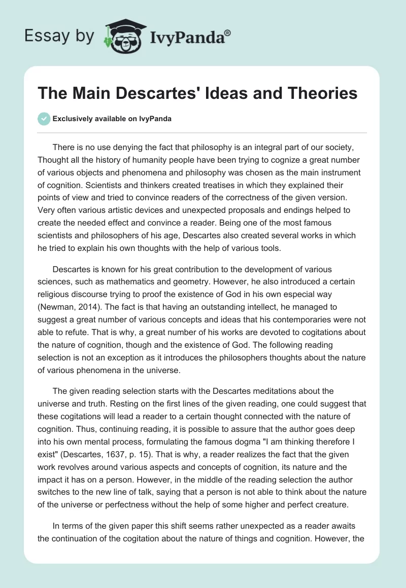 The Main Descartes' Ideas and Theories. Page 1