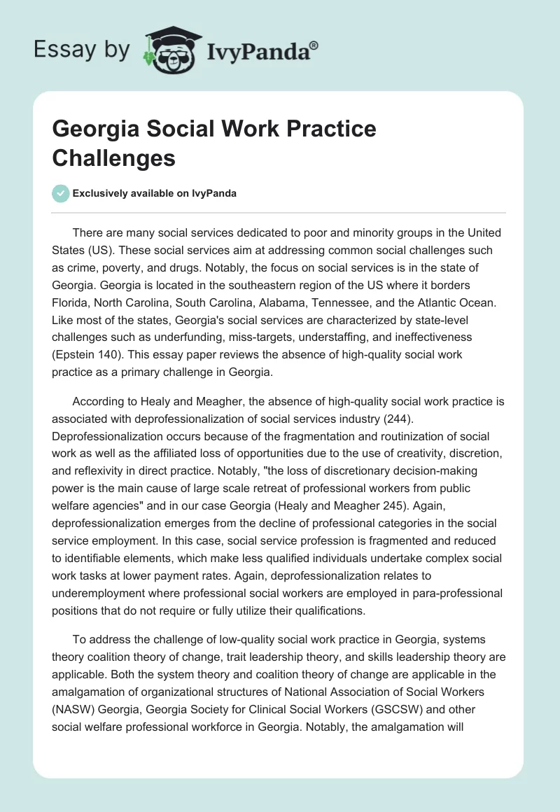 Georgia Social Work Practice Challenges. Page 1