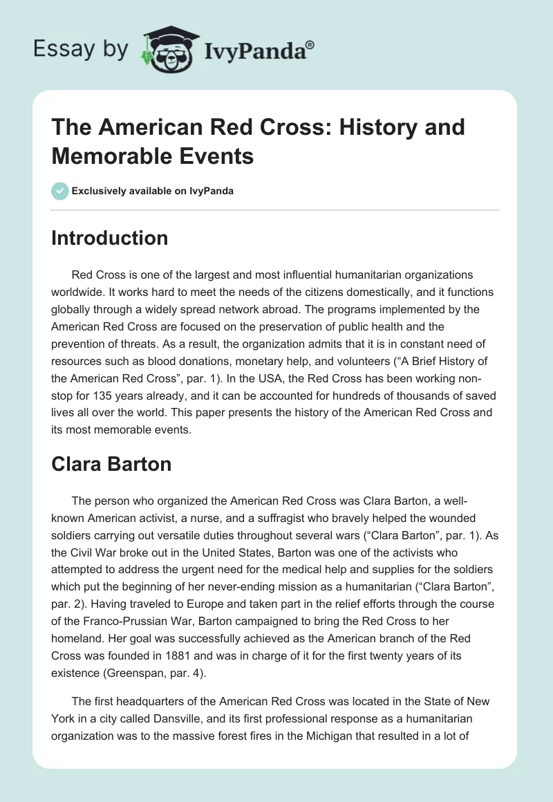 The American Red Cross: History and Memorable Events. Page 1