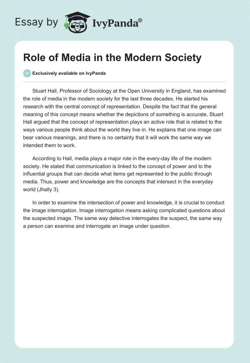 Role of Media in the Modern Society. Page 1