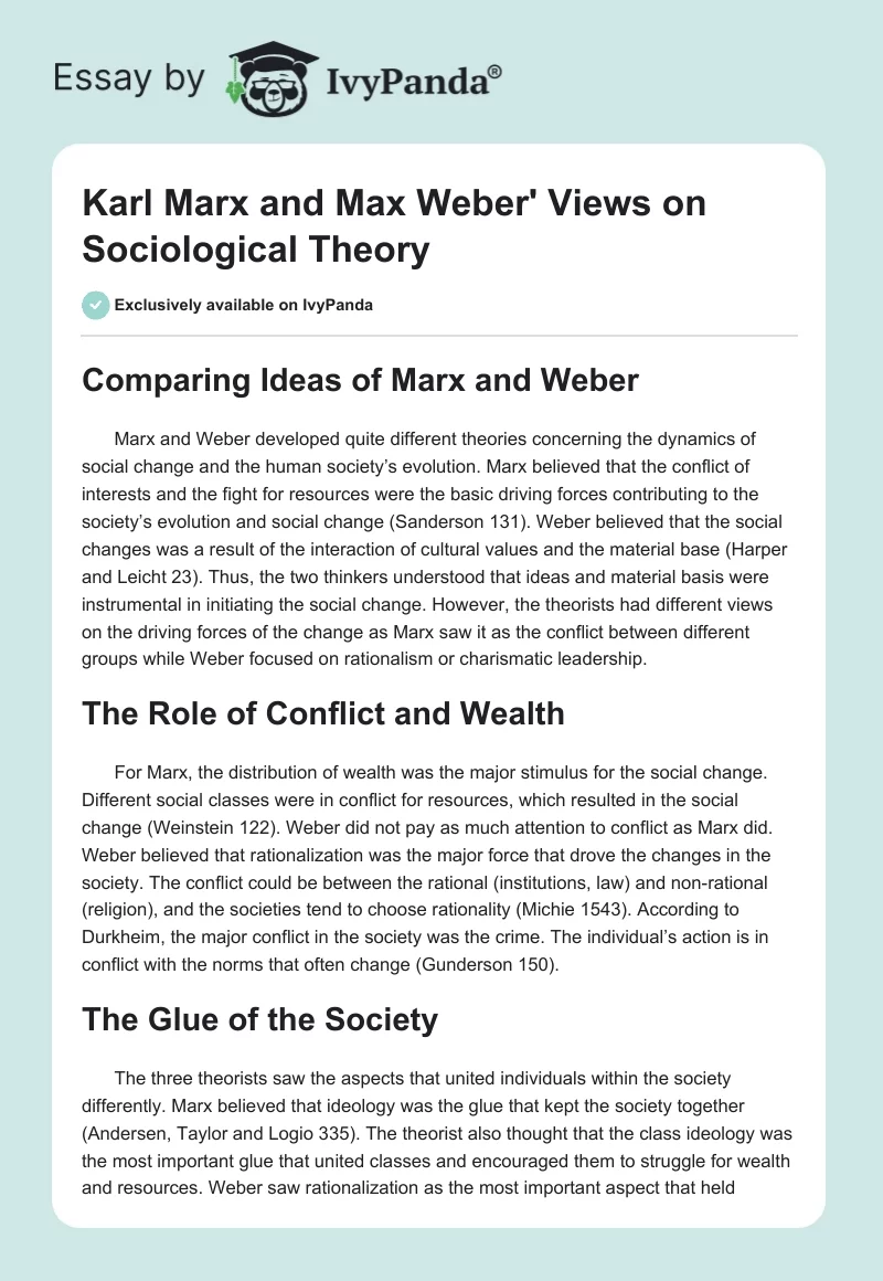 Karl Marx and Max Weber' Views on Sociological Theory. Page 1