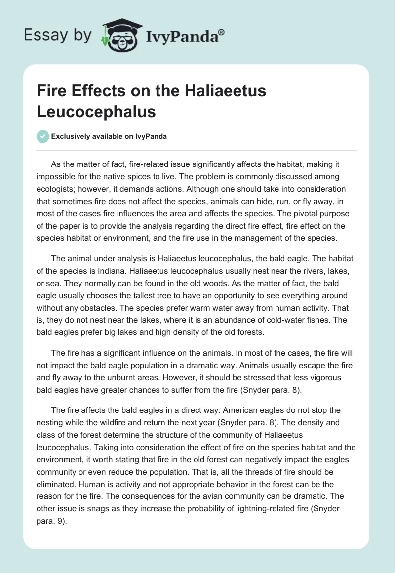 Fire Effects on the Haliaeetus Leucocephalus. Page 1