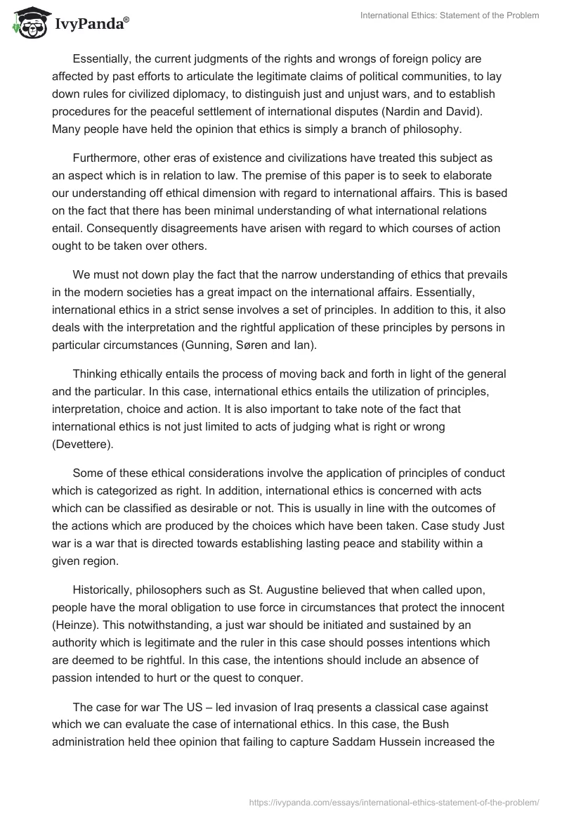 International Ethics: Statement of the Problem. Page 2