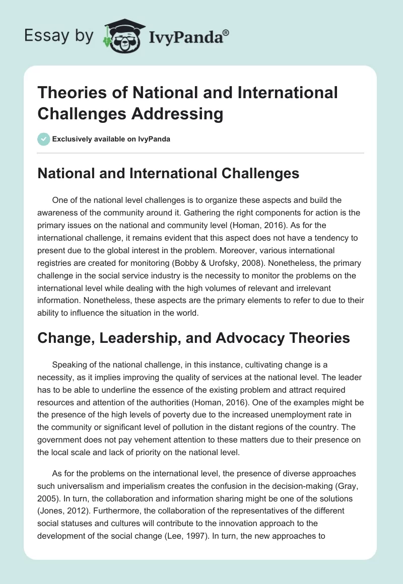 Theories of National and International Challenges Addressing. Page 1