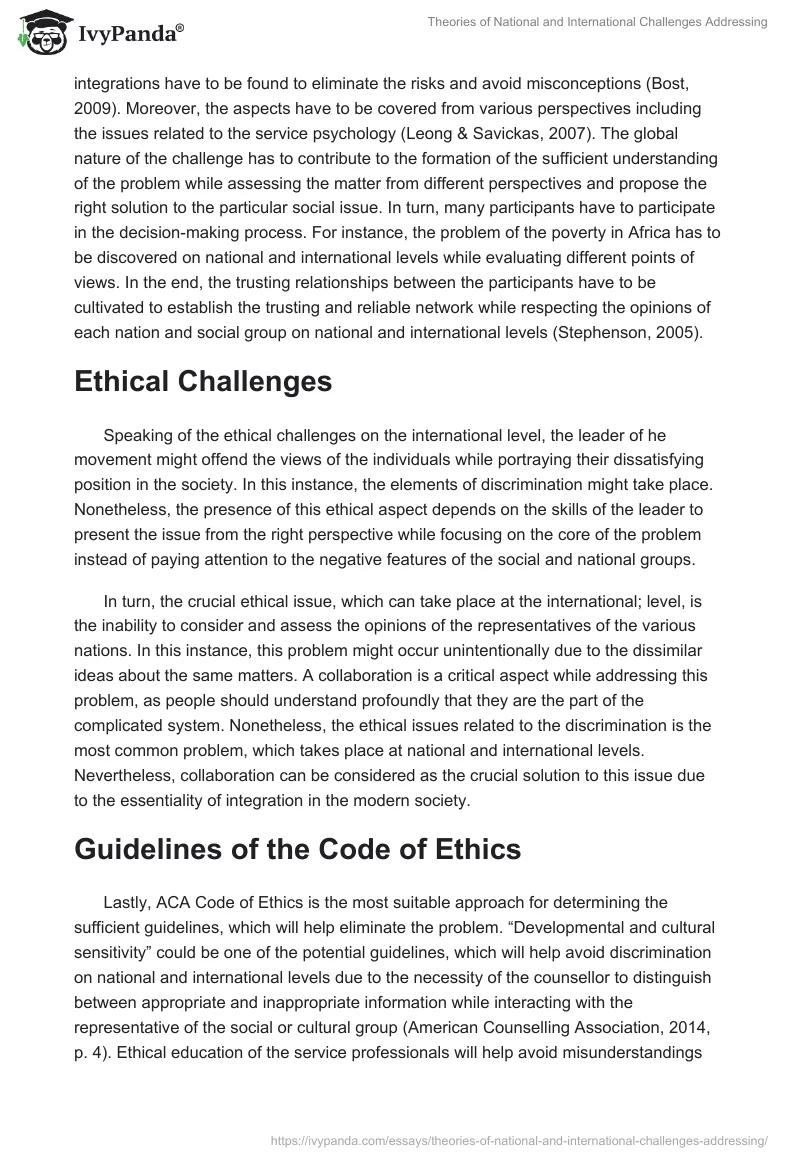 Theories of National and International Challenges Addressing. Page 2