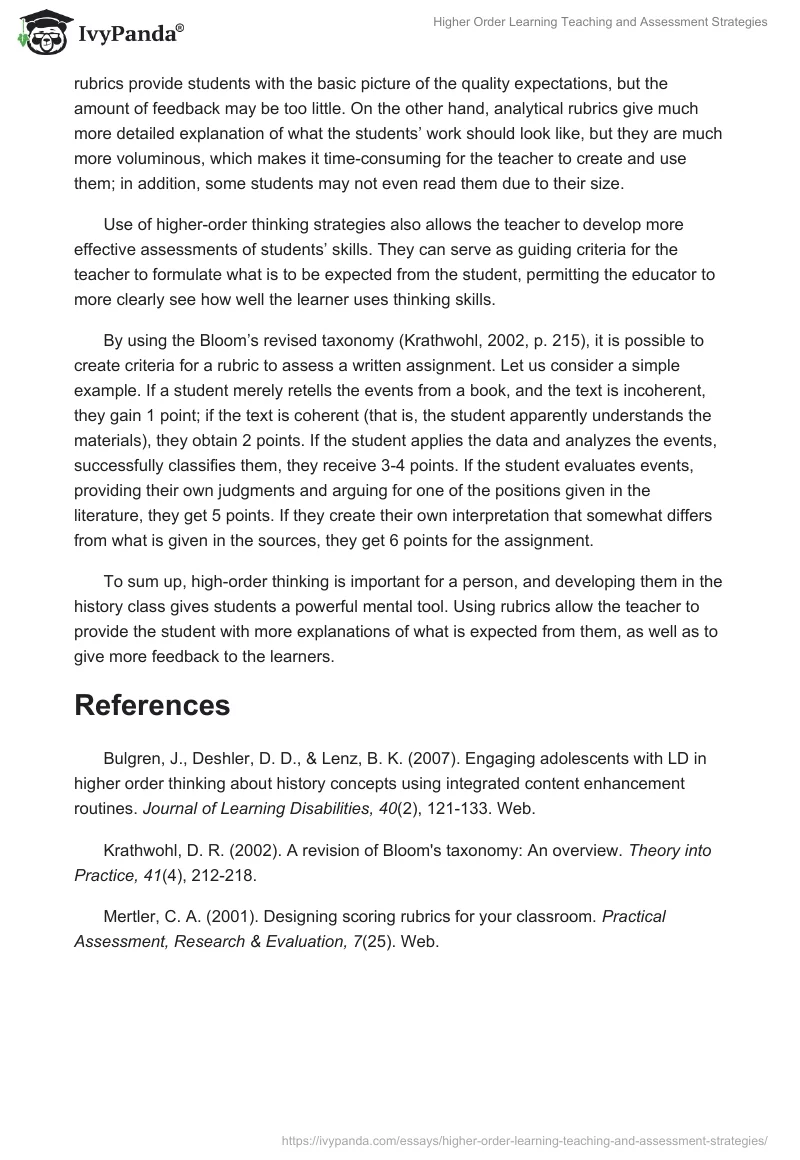 Higher Order Learning Teaching and Assessment Strategies. Page 2