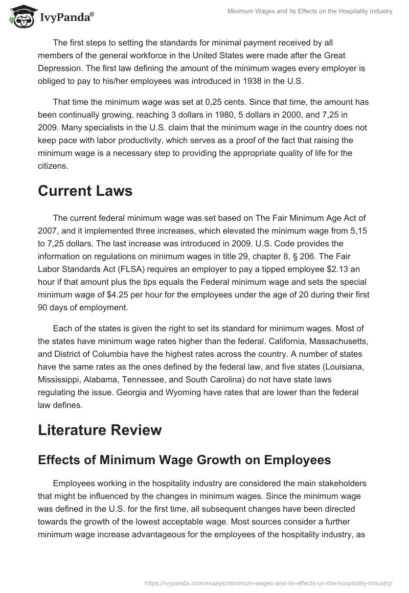 Minimum Wages and Its Effects on the Hospitality Industry. Page 2