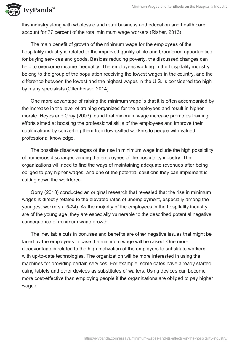 Minimum Wages and Its Effects on the Hospitality Industry. Page 3