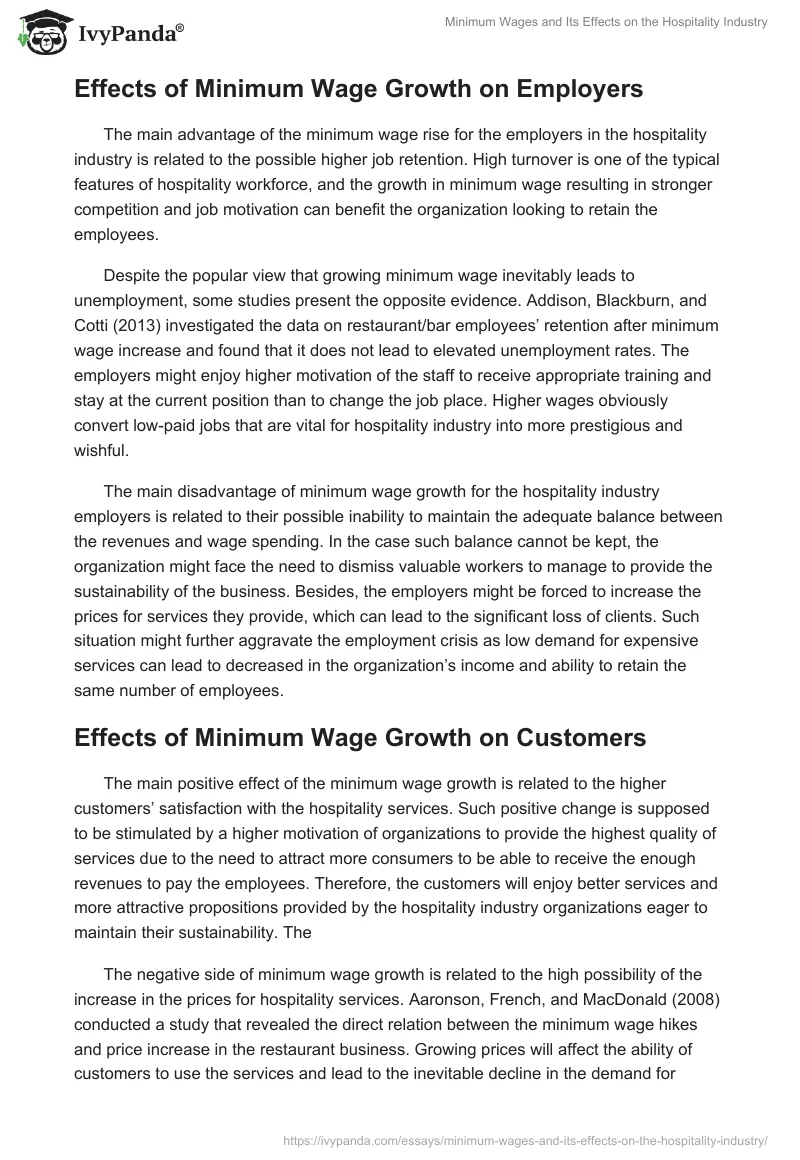 Minimum Wages and Its Effects on the Hospitality Industry. Page 4