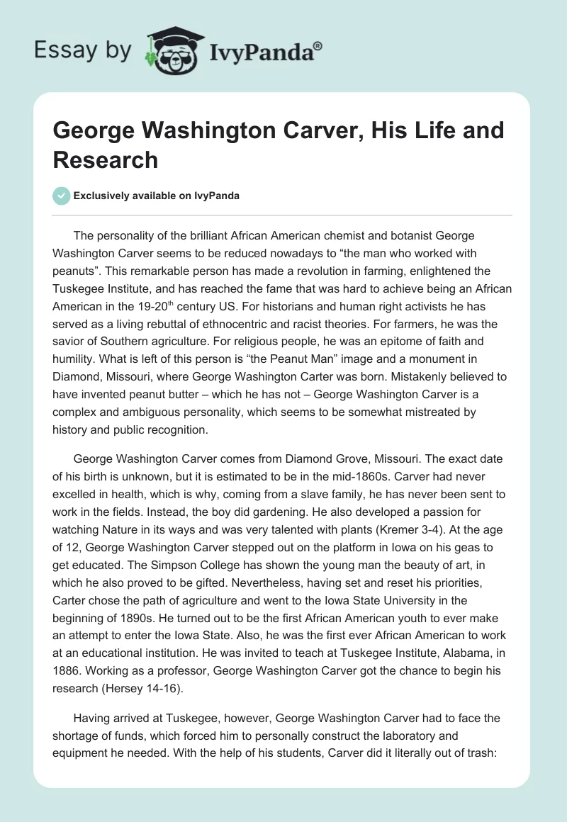 George Washington Carver, His Life and Research. Page 1