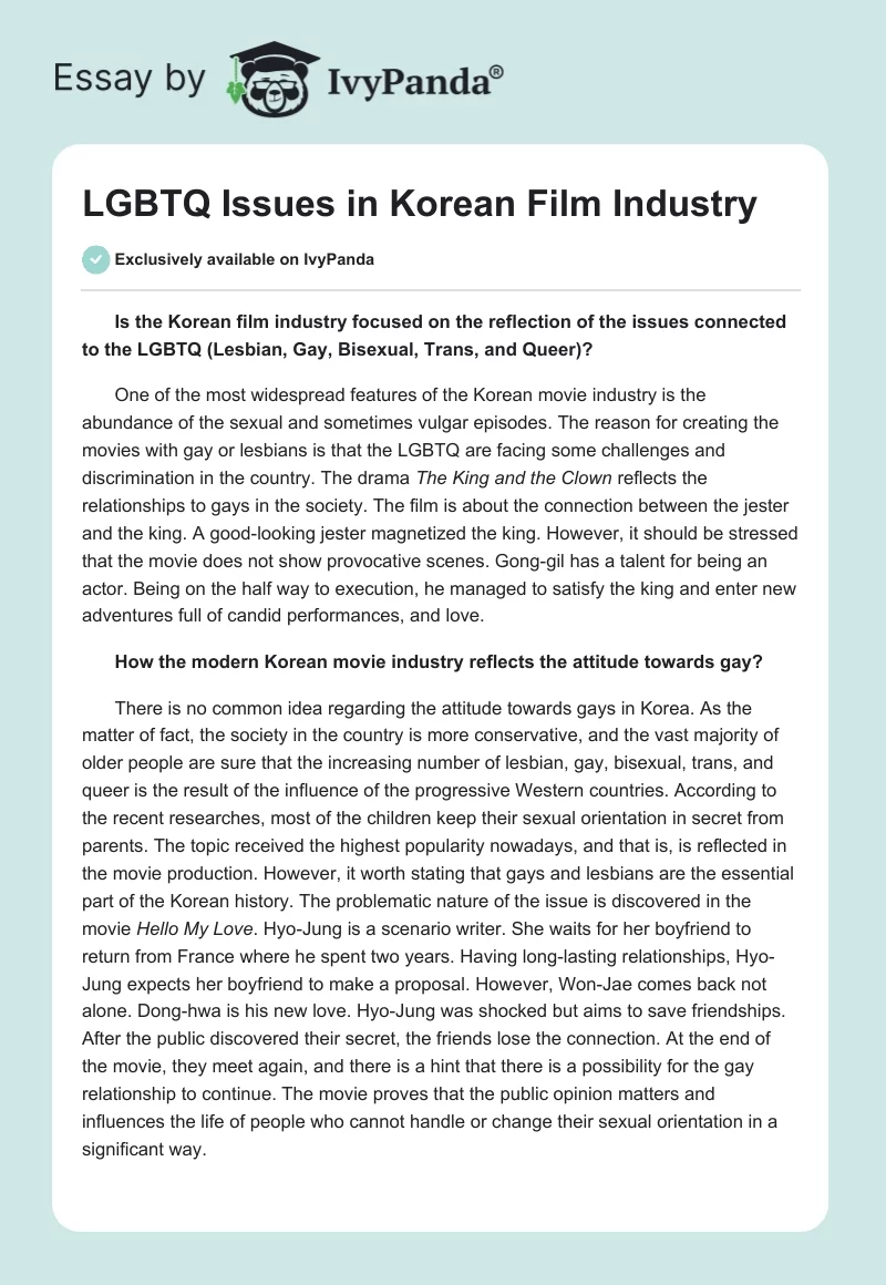 LGBTQ Issues in Korean Film Industry. Page 1