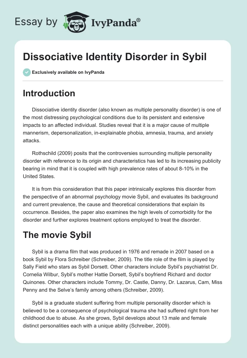 Dissociative Identity Disorder in "Sybil". Page 1