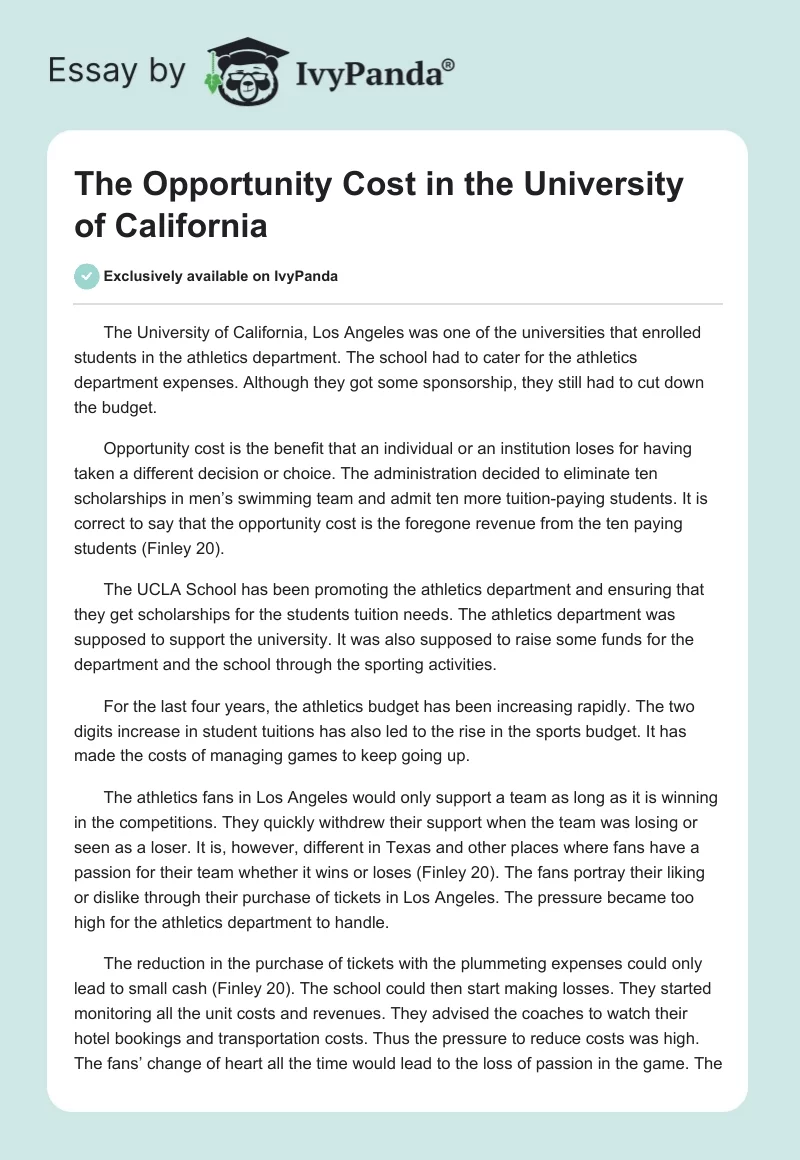 The Opportunity Cost in the University of California. Page 1