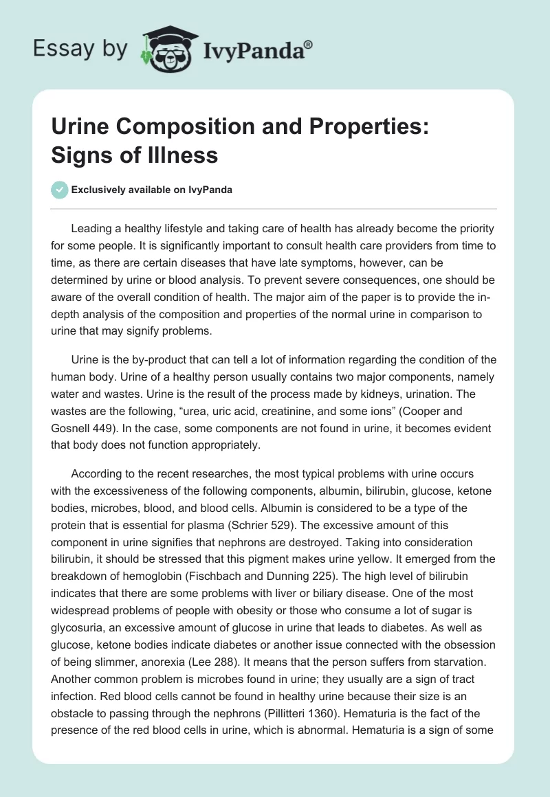Urine Composition and Properties: Signs of Illness. Page 1