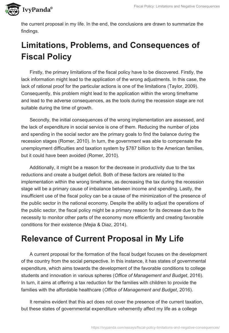 Fiscal Policy: Limitations and Negative Consequences. Page 2