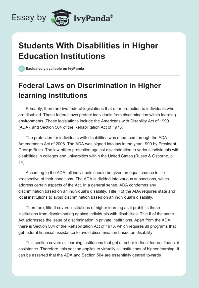 Students With Disabilities in Higher Education Institutions. Page 1