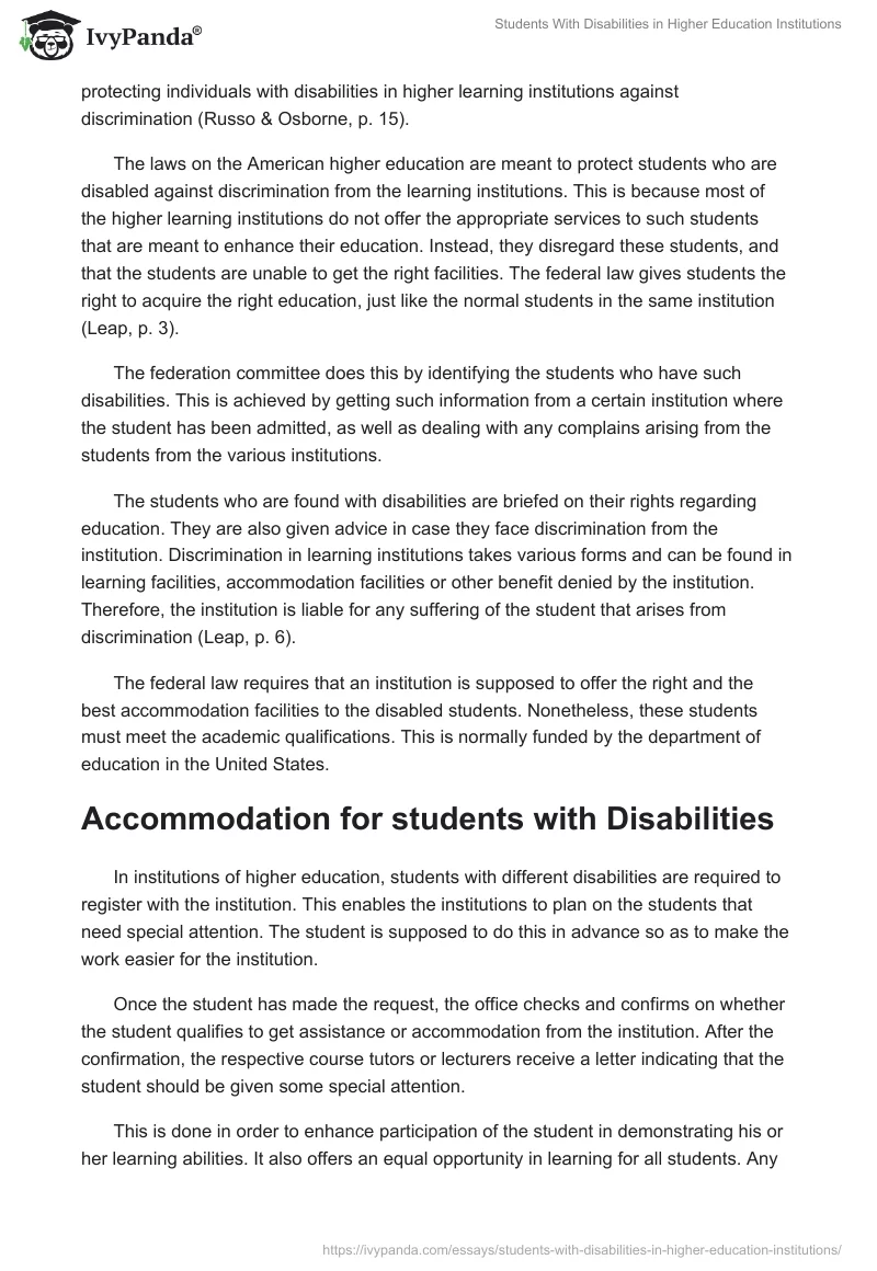Students With Disabilities in Higher Education Institutions. Page 2