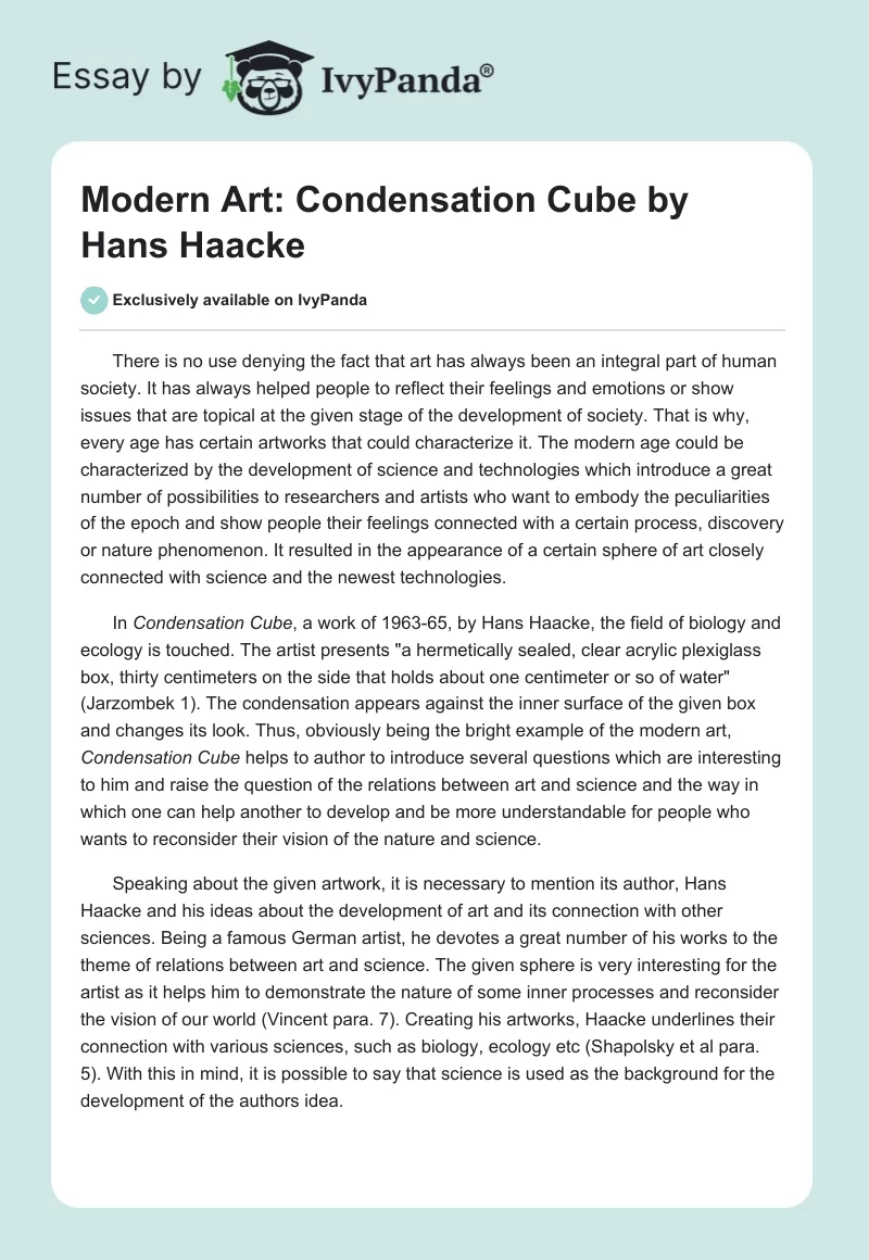 Modern Art: Condensation Cube by Hans Haacke. Page 1
