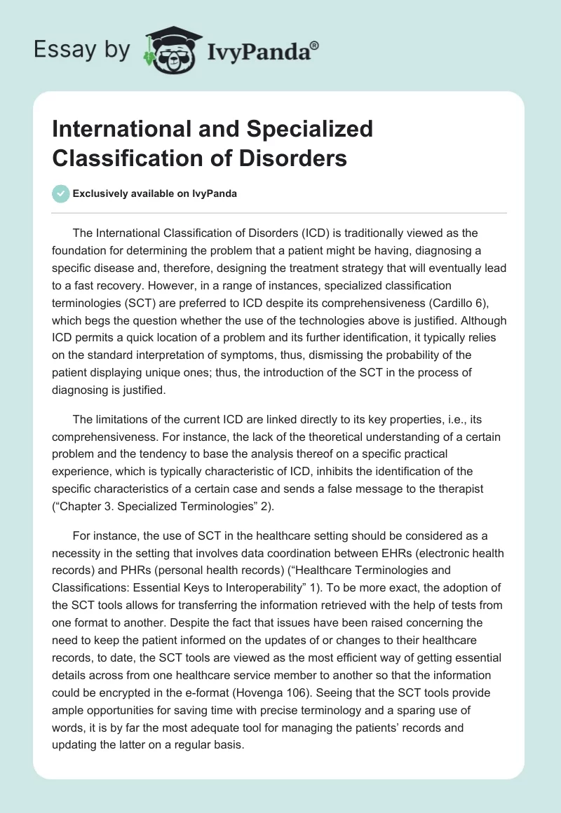 International and Specialized Classification of Disorders. Page 1