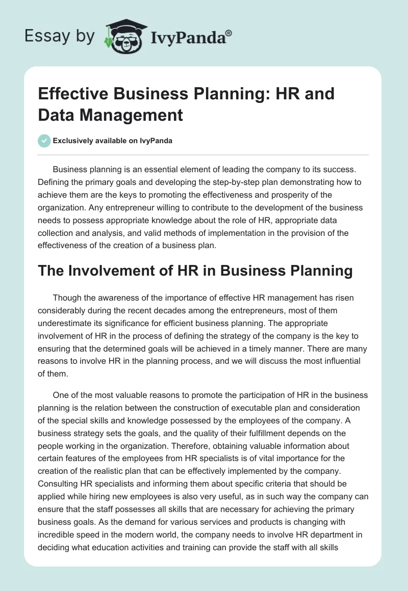 Effective Business Planning: HR and Data Management. Page 1