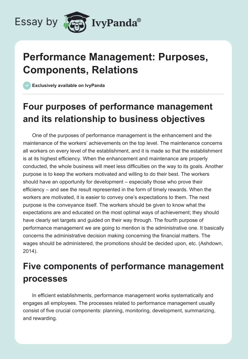 Performance Management: Purposes, Components, Relations. Page 1