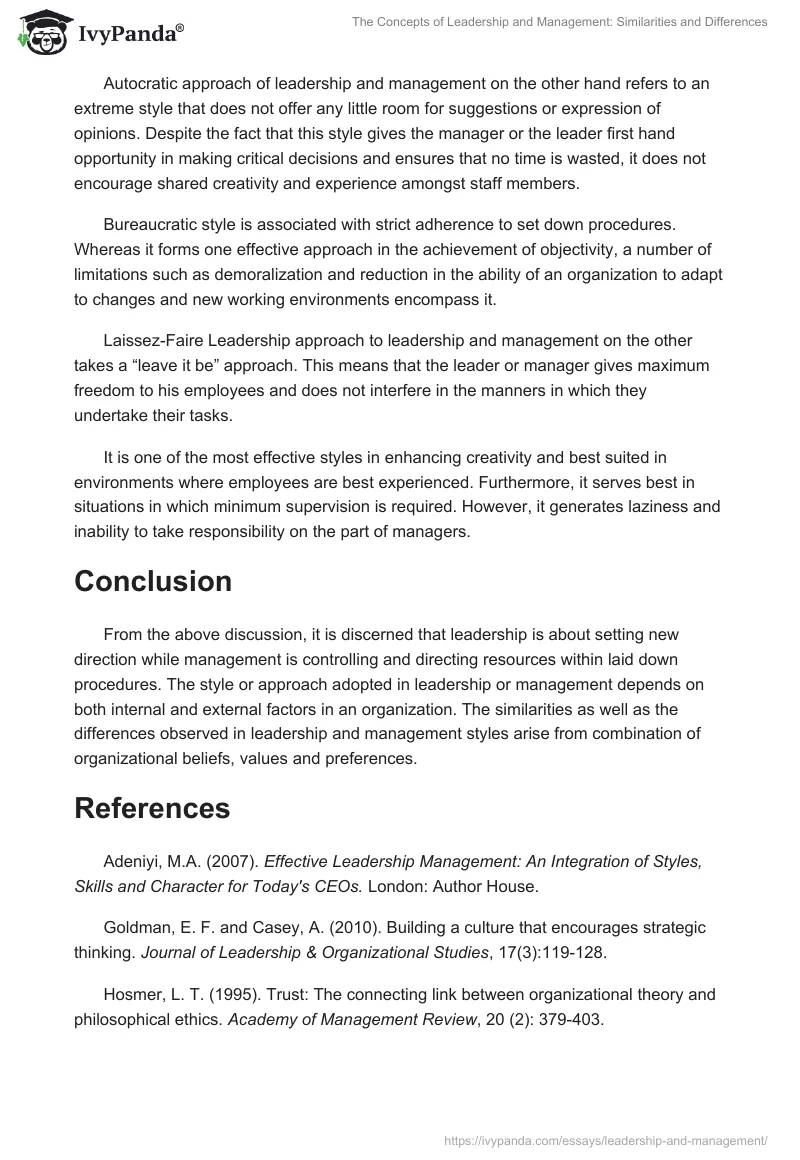 The Concepts of Leadership and Management: Similarities and Differences. Page 2