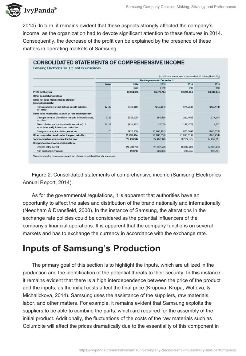 Samsung Company Decision-Making, Strategy and Performance. Page 3