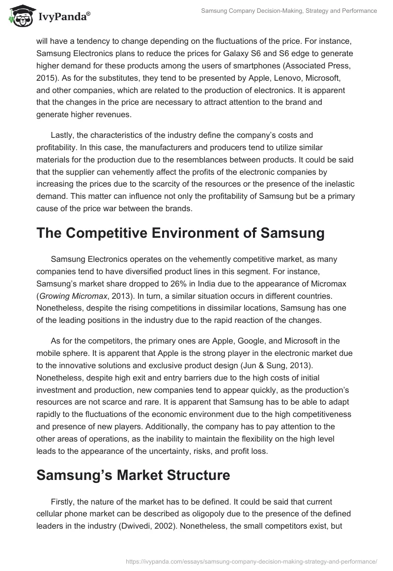 Samsung Company Decision-Making, Strategy and Performance. Page 5