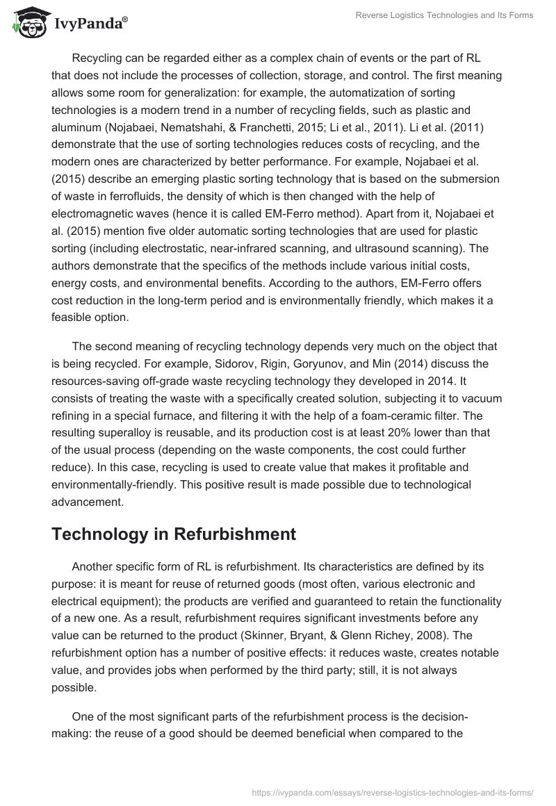 Reverse Logistics Technologies and Its Forms. Page 4